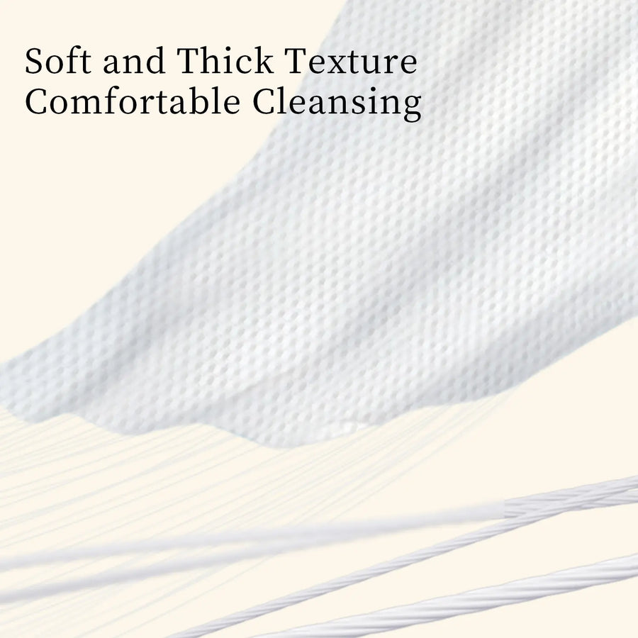 Close-up of BOTARE disposable cleansing face towels showcasing soft and thick texture for comfortable cleansing.