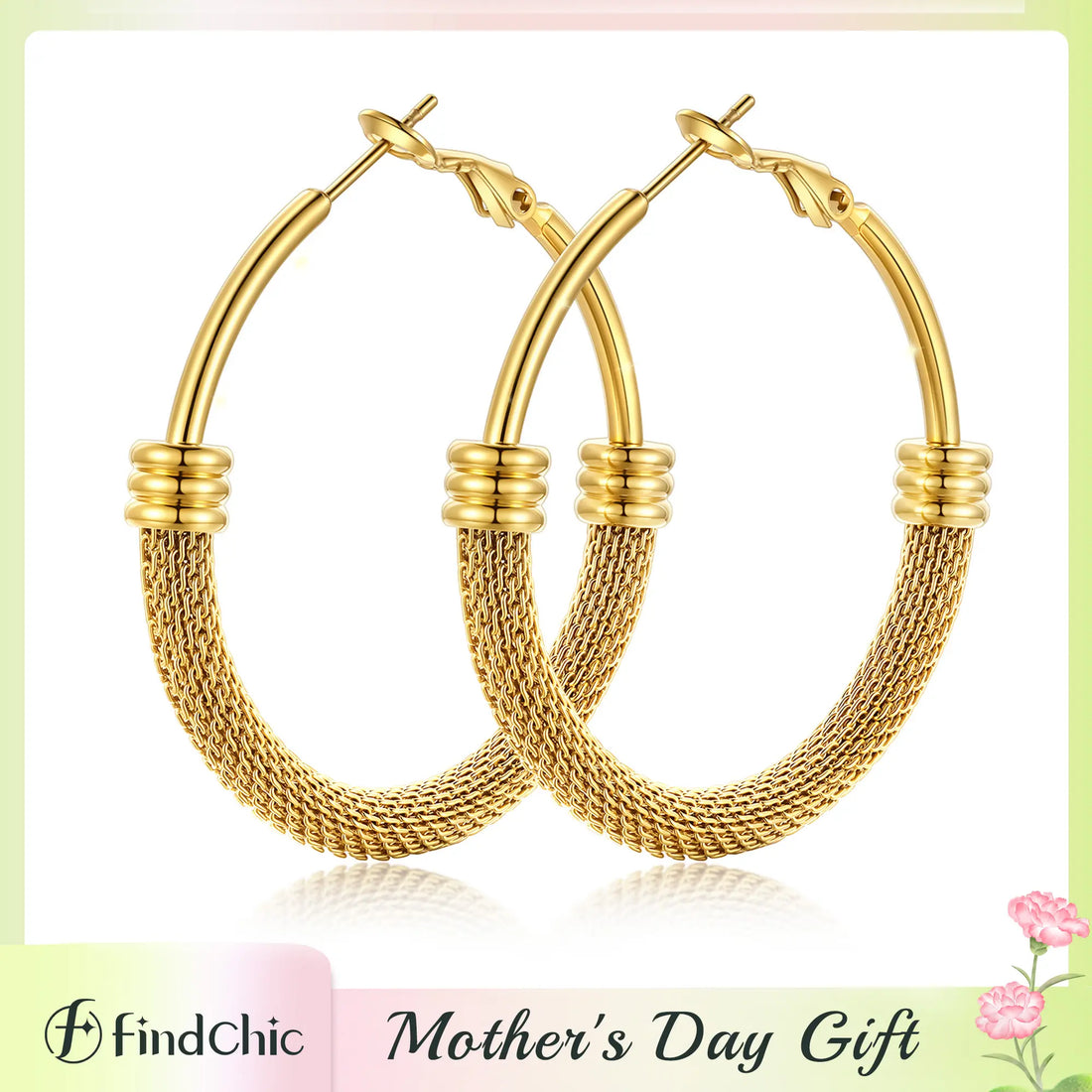 Findchic 14K Gold Plated Chunky Lightweight Hoops Earrings Mother&