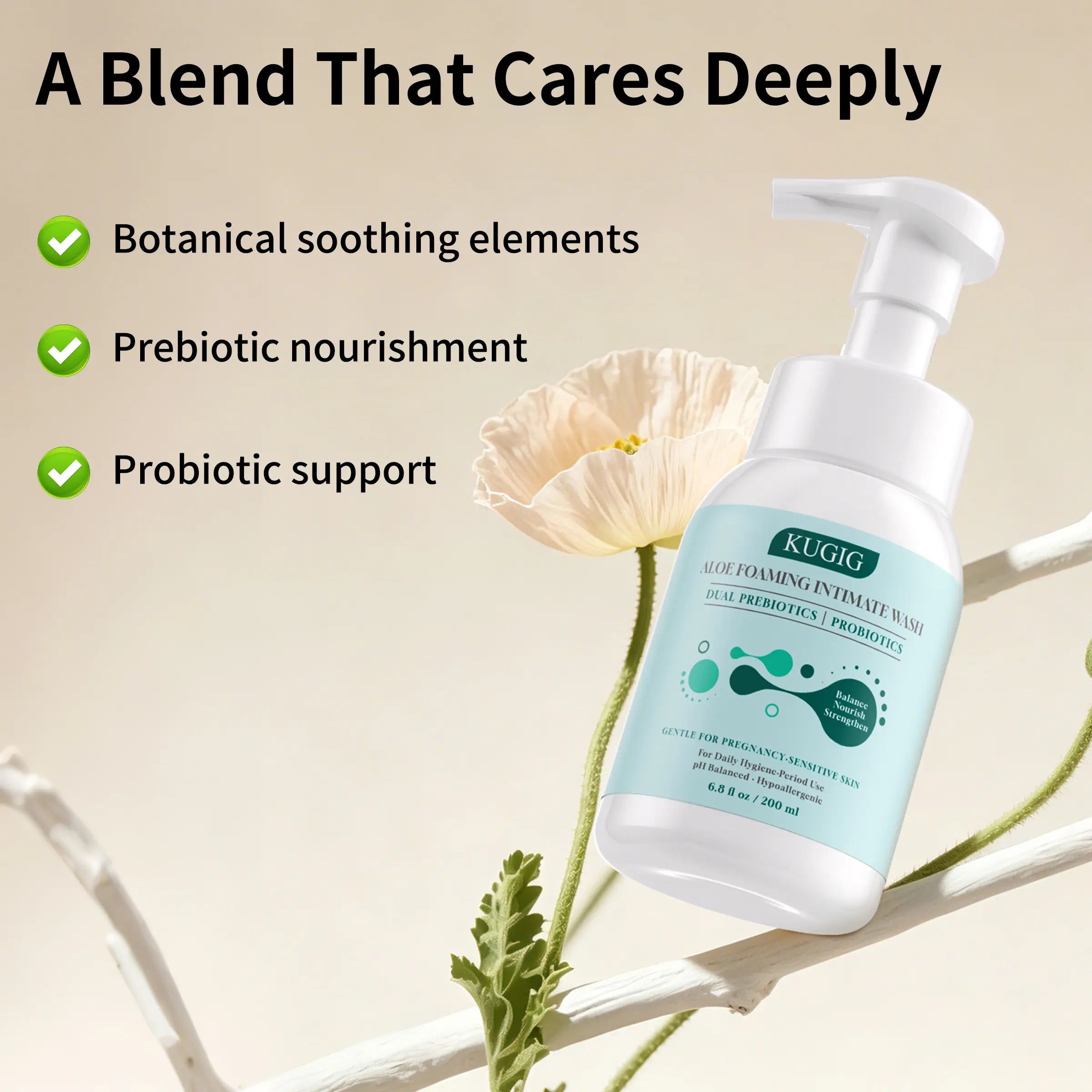 KUGIG Wash Intimate Cleanser for Women & Men, Ph-Balanced with Aloe Vera & Prebiotic Complex, Gentle Daily Care for Sensitive Skin, Fresh & Comfortable Feel