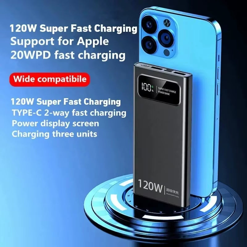 120W Super Fast Charge Portable Power 50000Mah Large Capacity Portable Power Bank Digital Display External Battery