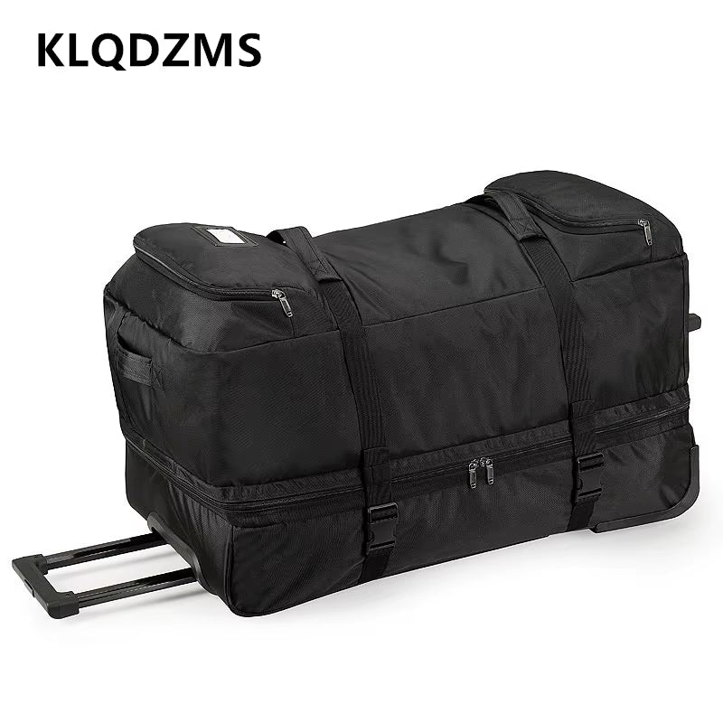 KLQDZMS Folding Suitcase Oversized Capacity Trolley Bag Outdoor Travel Organizer Bag Airline Checked Backpack with Wheel Luggage