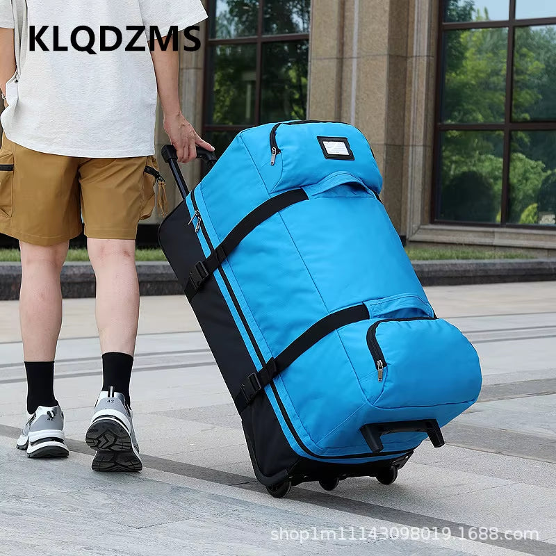 KLQDZMS Folding Suitcase Oversized Capacity Trolley Bag Outdoor Travel Organizer Bag Airline Checked Backpack with Wheel Luggage