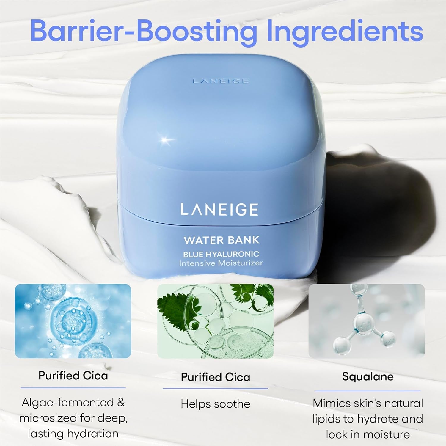 Water Bank Blue Hyaluronic Intensive Moisturizer: Hydrating Face Cream for Extra Dry Skin with Squalane & Peptide for Skin Barrier Support, Dermatologist-Tested