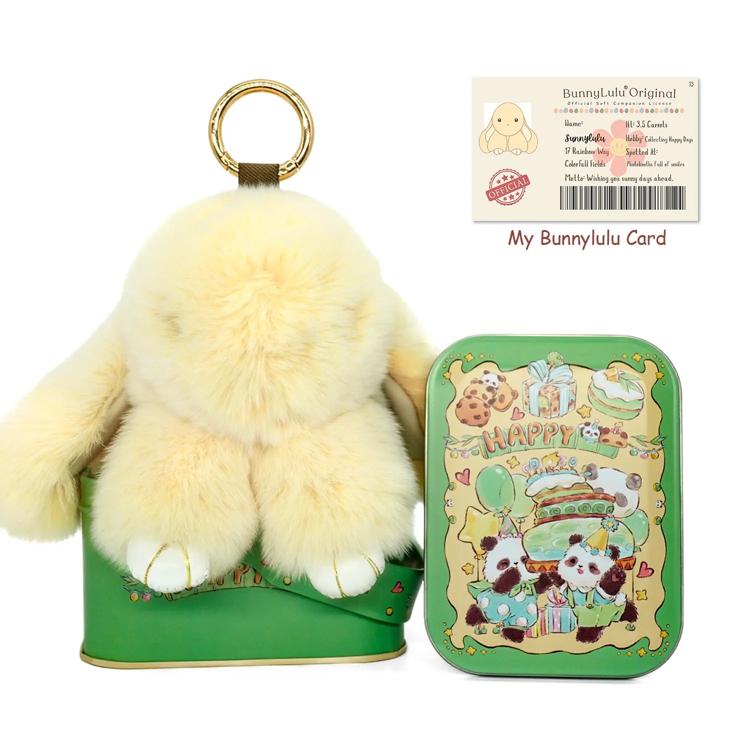 【Bunnylulu】Handmade Bunny Pompom Keychain with Tin Box, Summervibes Graduation Gift for Friends & Students, Stress-Relief Charm, Keepsake Gift