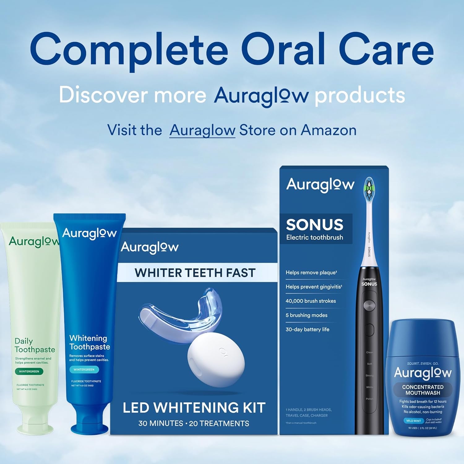 Auraglow Teeth Whitening Kit, LED Accelerator Light, 35% Carbamide Peroxide Teeth Whitening Gel, 20+ Whitening Treatments, Whitens up to 10 Shades in 7 Days