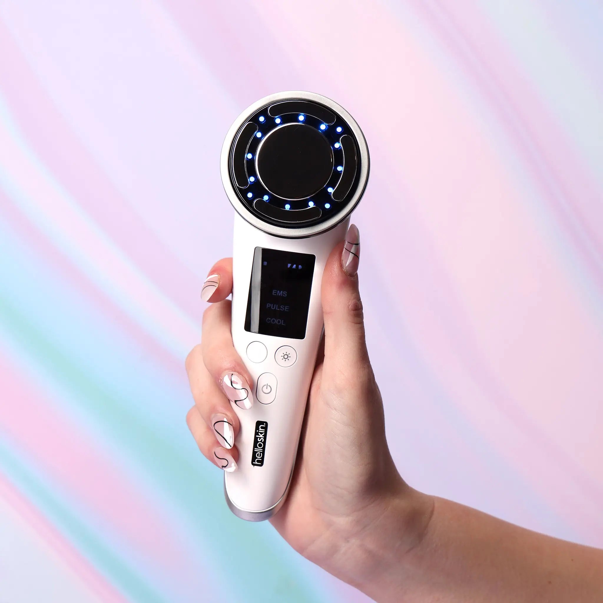 Helloskin Hot/Cold LED Light Therapy Handset V3.0 – EMS Microcurrent, Deep Cleanse Vibration, Smart Temperature Therapy, Red/Blue/Green LED Modes for Gentle Facial Cleansing & Soothing