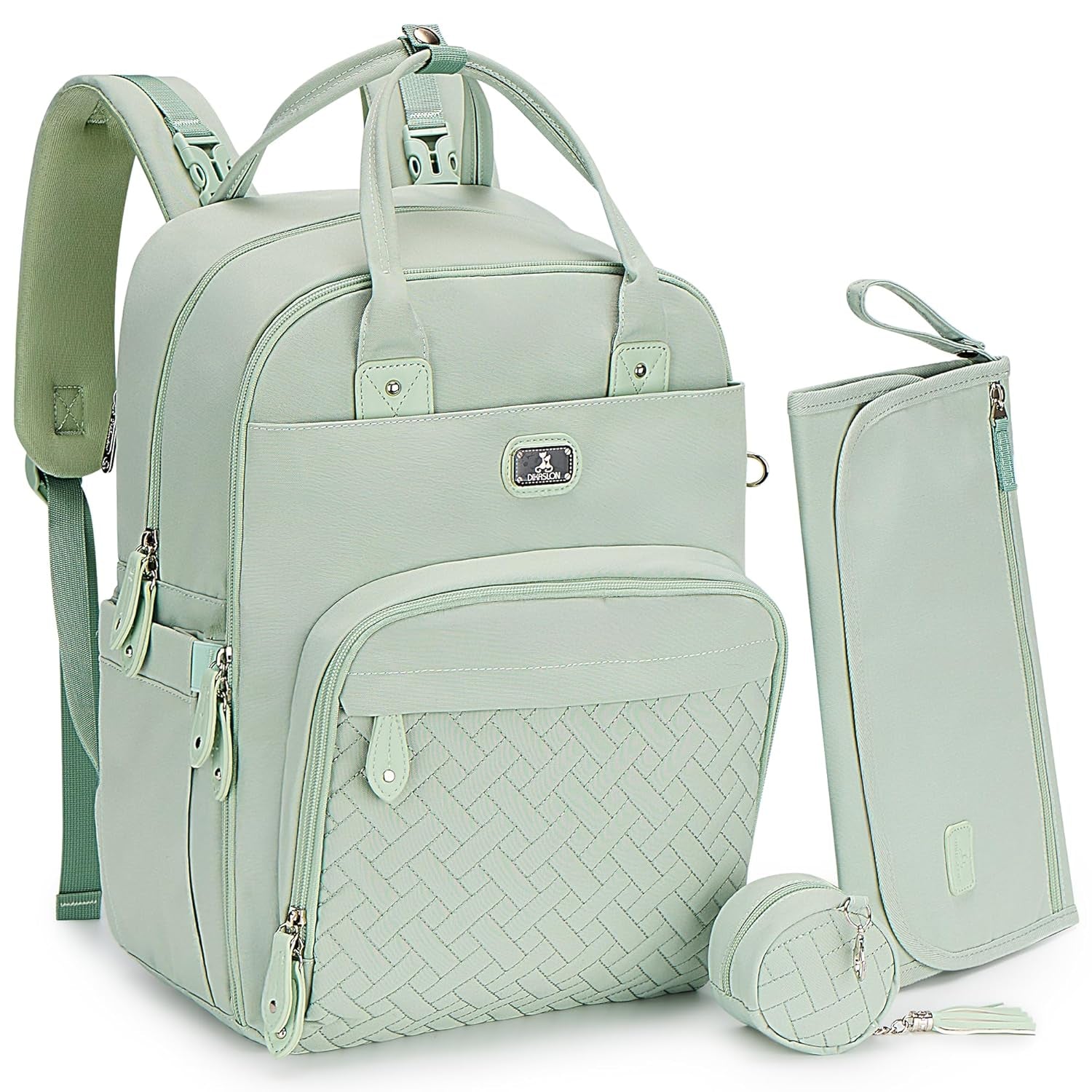 Dikaslon Diaper Bag Backpack with Portable Changing Pad, Pacifier Case and Stroller Straps, Large Unisex Baby Bags for Boys Girls, Multipurpose Travel Back Pack Moms Dads, Gray