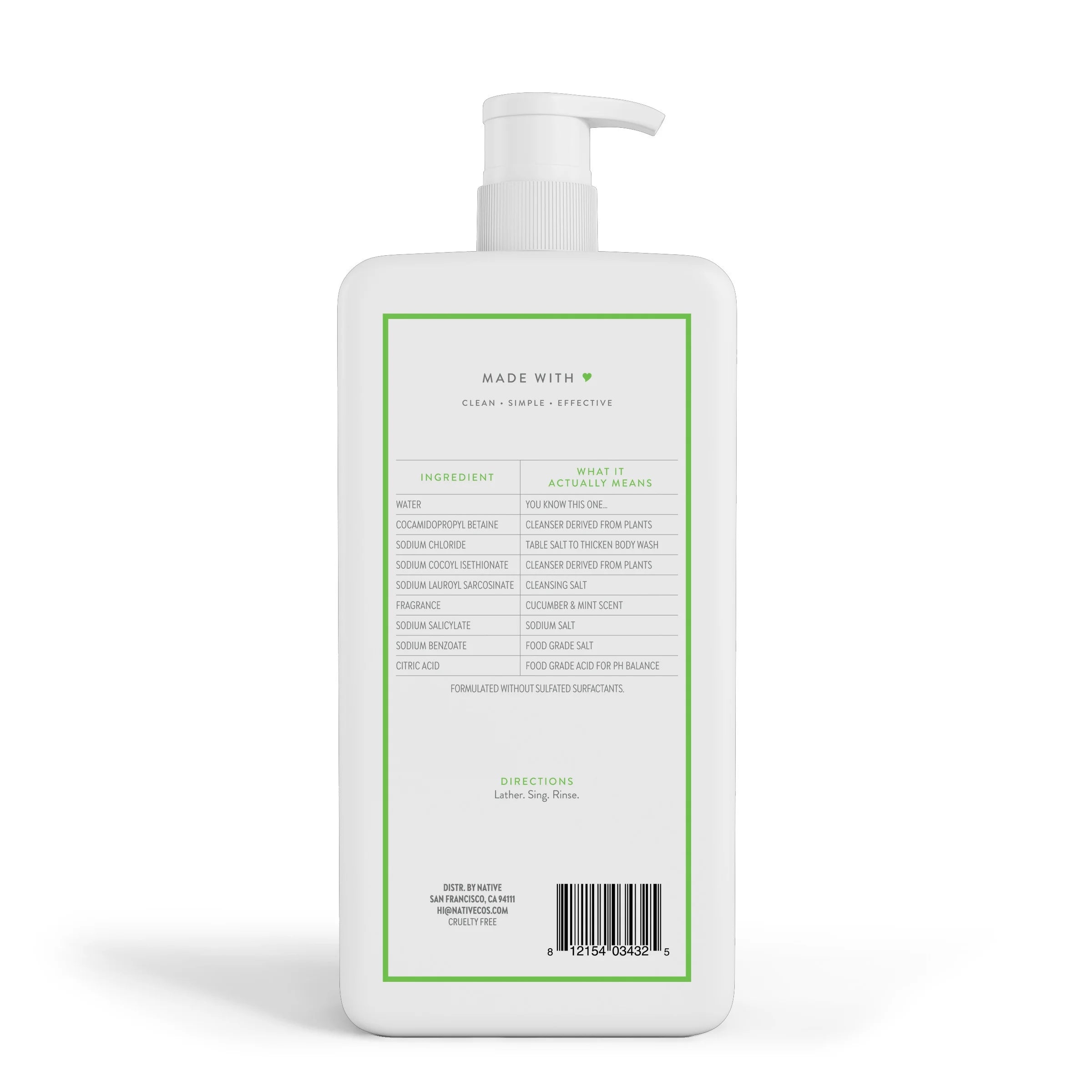 Body Wash Cucumber & Mint Sulfate Free, Paraben Free, for Men and Women, 36 Oz