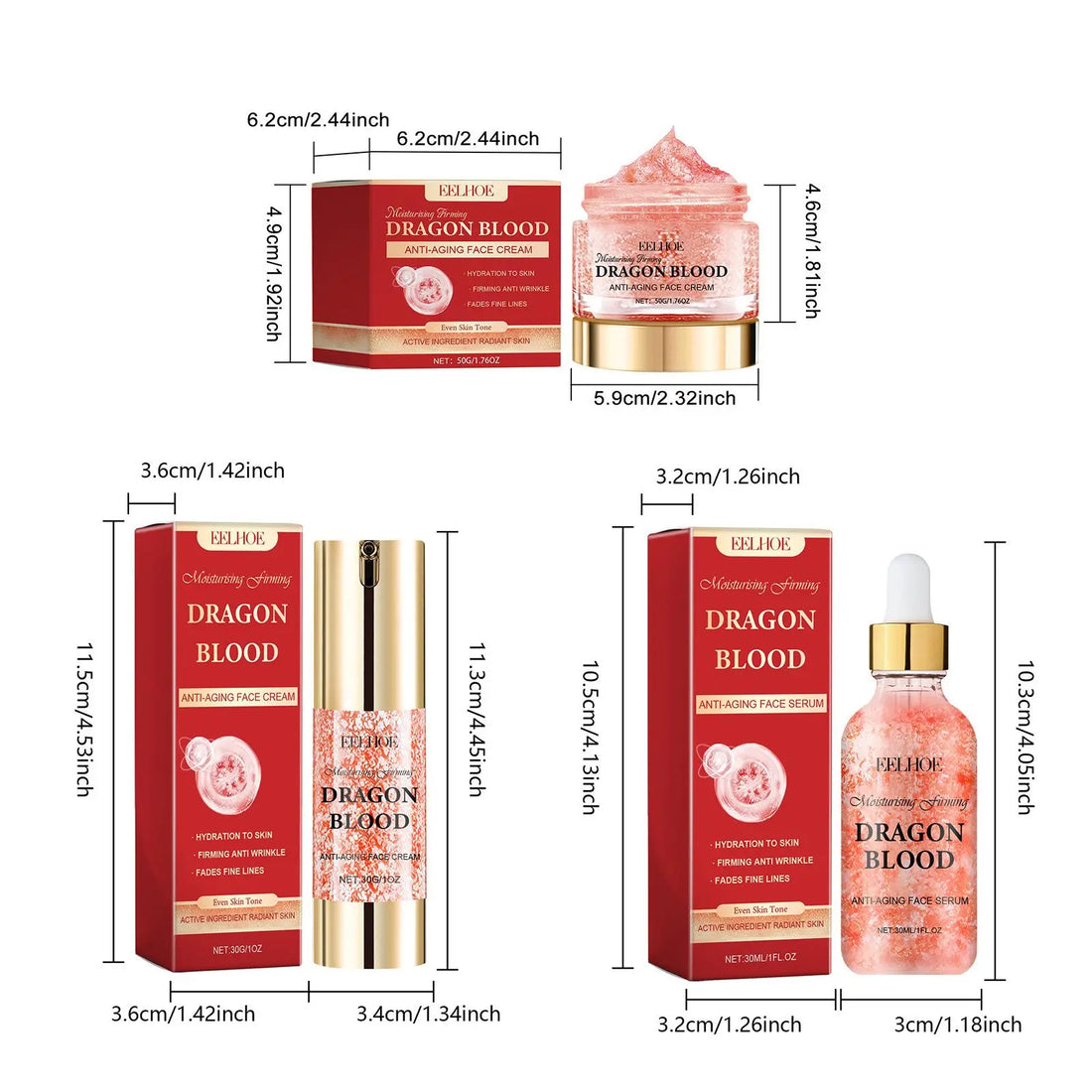 Dragon Blood Facial Care Series, 3 Counts/Set Moisturizing Facial Serum & Cream, Hydrating Skin Care Kit for Women & Men