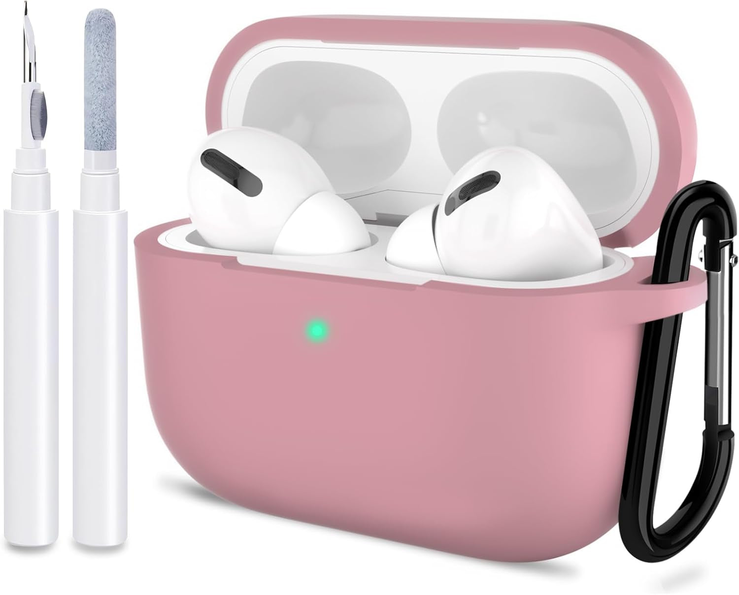 ATUAT for Airpods Pro 1St/2Nd Generation Case Cover, Protective Silicone Skin Accessories with Keychain for Women Men for Apple Airpods Pro 2019/2022 Charging Case,Front LED Visible-Midnight Green