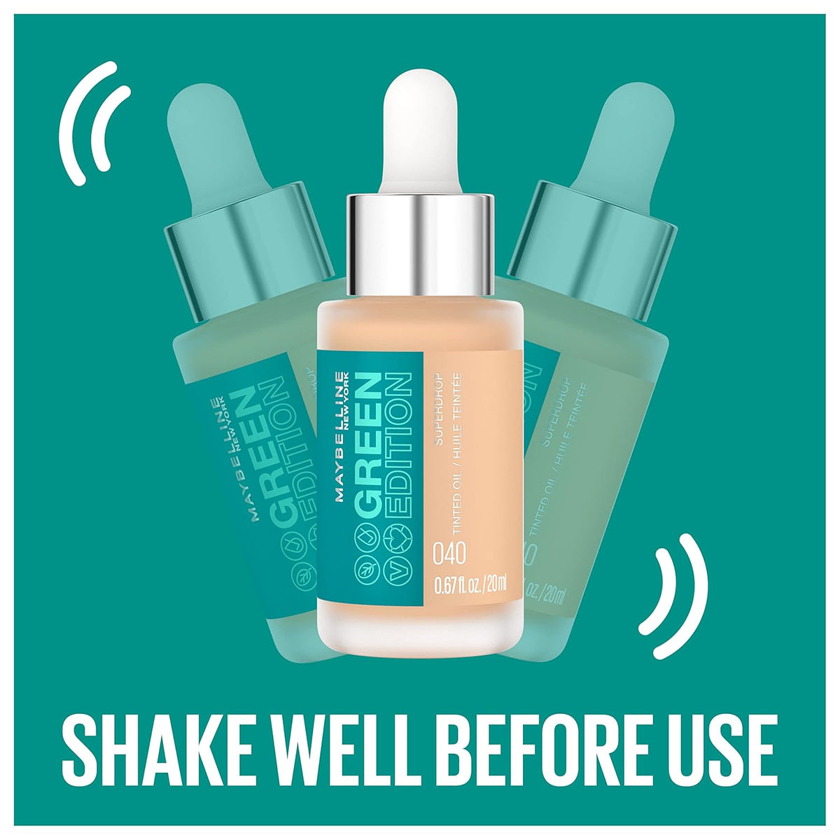 Maybelline Green Edition Superdrop Tinted Oil Base Makeup, Adjustable Natural Coverage Foundation Formulated with Jojoba & Marula Oil, 35, 1 Count