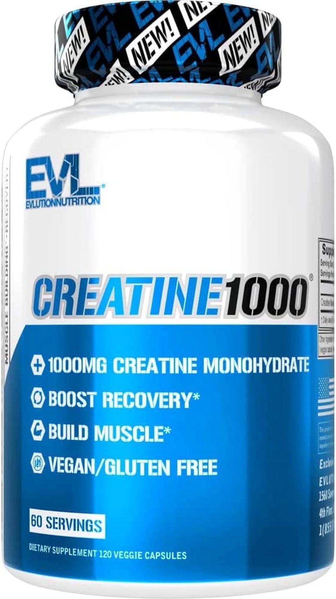 (2 Pack) Creatine Monohydrate Pills 120Ct - EVL Nutrition Muscle Builder &amp; Recovery Supplement - Creatine Capsules 1000Mg