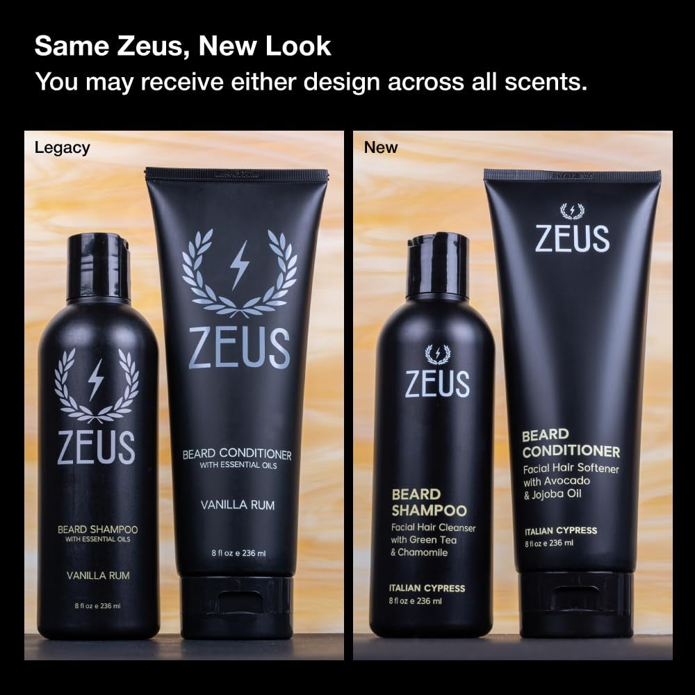ZEUS Beard Wash Set for Men, Beard Shampoo &amp; Conditioner (Sandalwood)