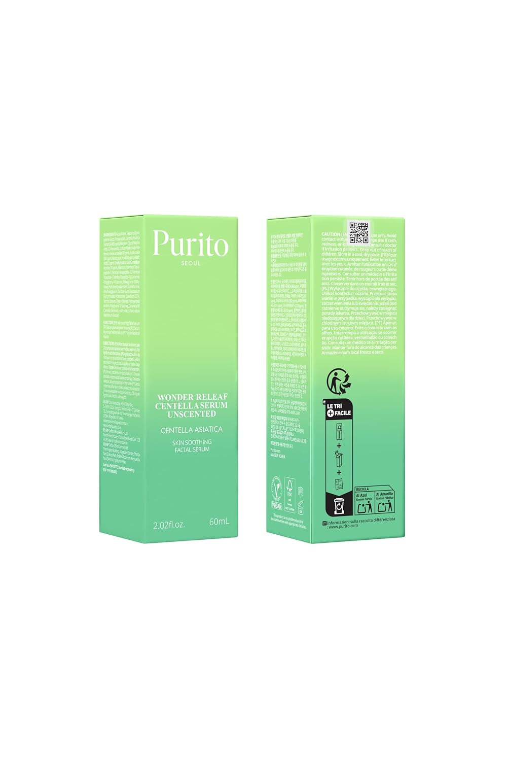 PURITO Centella Unscented Serum for Sensitive Skin – Lightweight Calming &amp; Skin Barrier Repair, 34,860 Ppm Soothing Serum, Vegan &amp; Cruelty-Free, Korean Skincare, 2 Fl.Oz / 60Ml