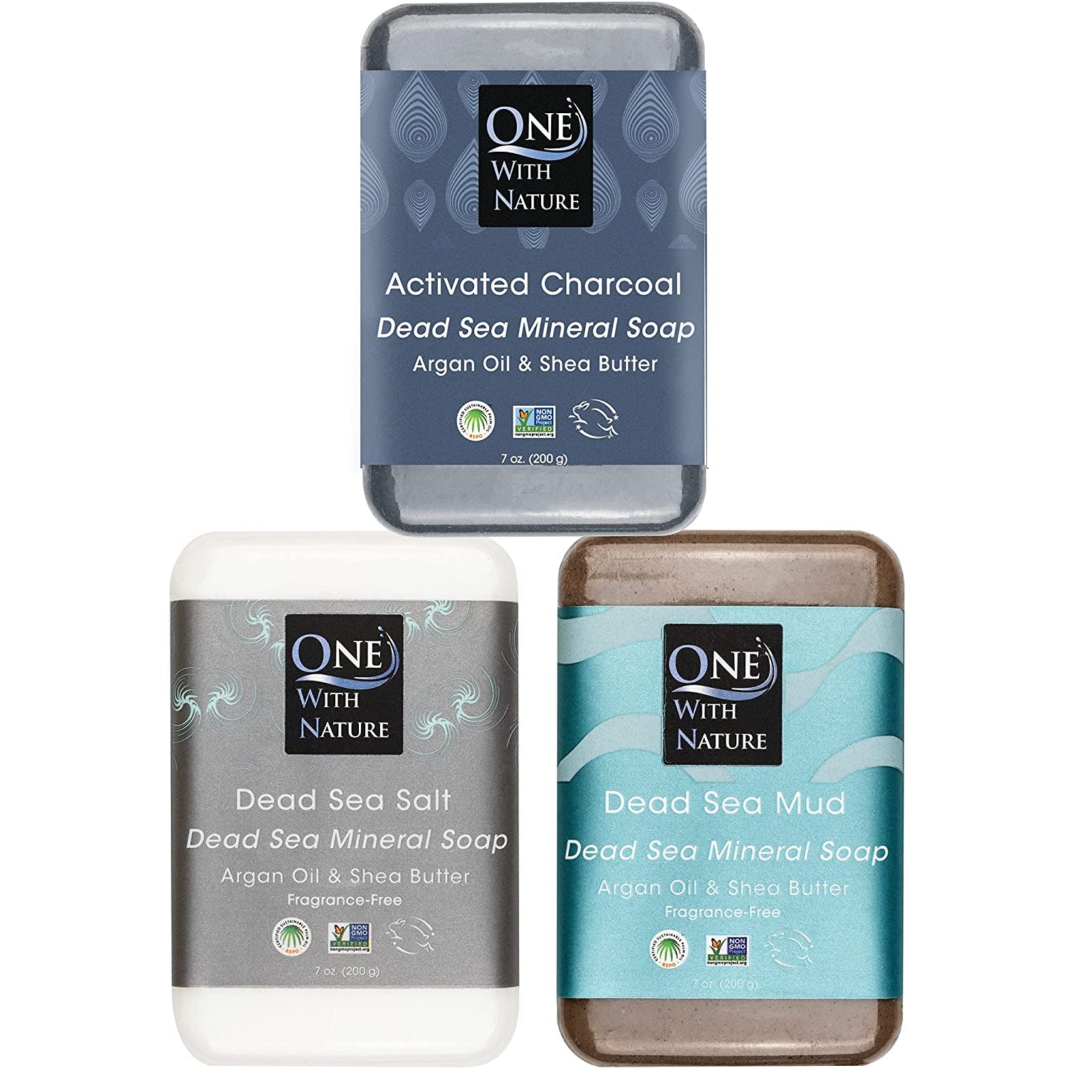 One with Nature Dead Sea Salt Lemon Sage Soap 4Oz 3-Pack – Purifying and Exfoliating Soap Bar with Dead Sea Minerals for Face &amp; Body, for Men &amp; Women