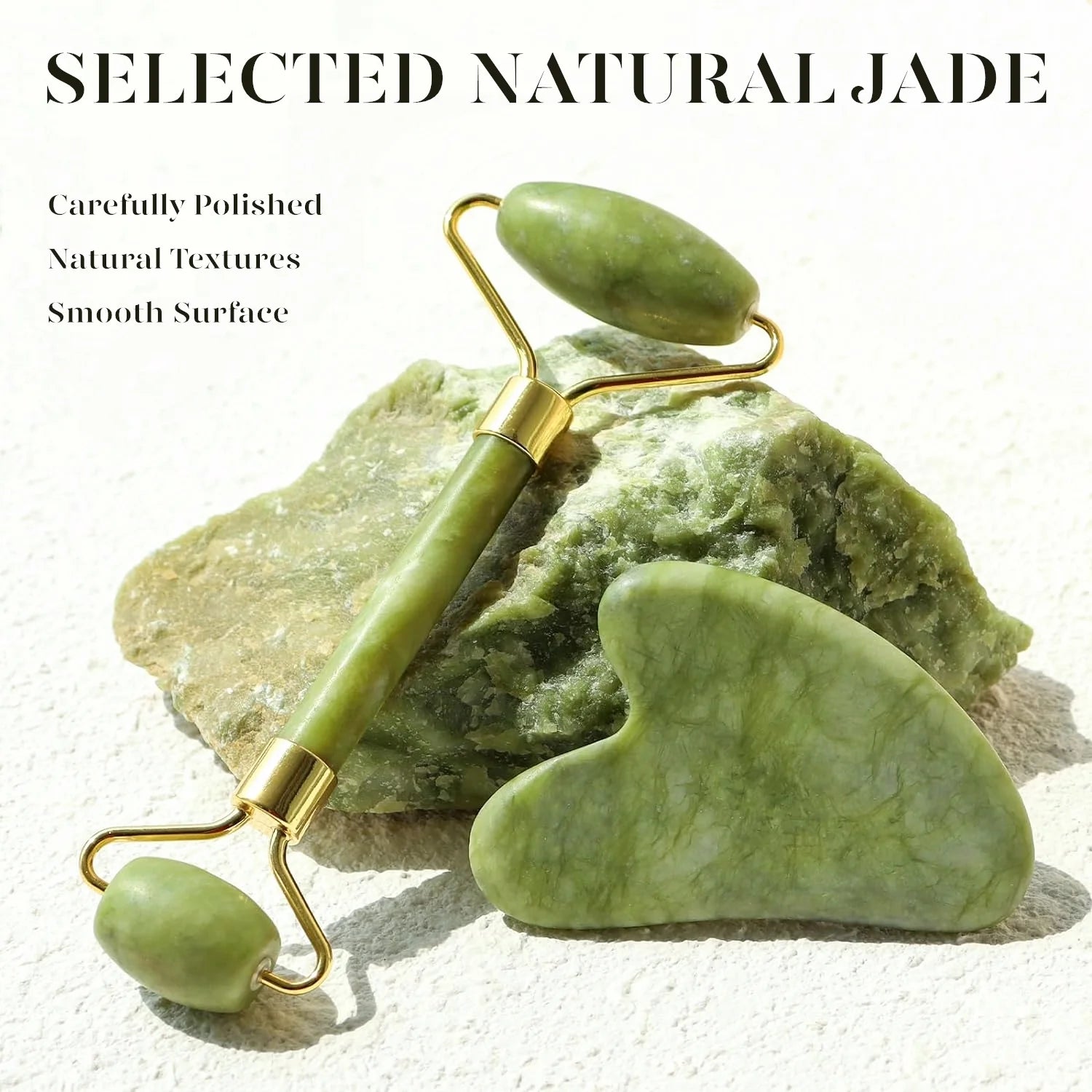 Jade Roller &amp; Gua Sha, Natural Jade Face Roller Gua Sha Tool Facial Skin Care Supplies, Green