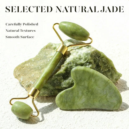 Jade Roller &amp; Gua Sha, Natural Jade Face Roller Gua Sha Tool Facial Skin Care Supplies, Green