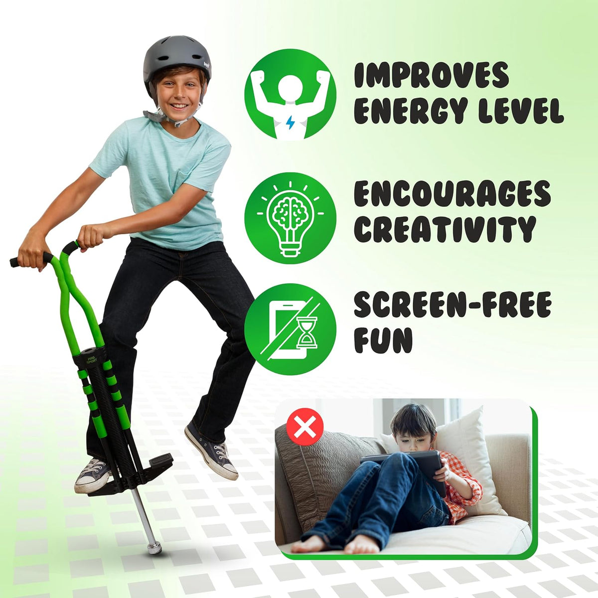 New Bounce Pogo Stick for Kids - Pogo Sticks for Ages 9 and Up, 80 to 160 Lbs - Pro Sport Edition, Quality, Easy Grip, Pogostick for Hours of Wholesome Fun