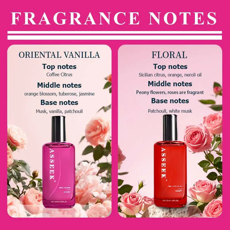 ASSEEK 2Pcs Long-Lasting Body Perfume for Women | Perfect for Dating, Daily Life, Parties and Gift Giving | 2 Different Fragrances with Orchid, Jasmine，Fruity Notes &amp; Brown Sugar Scents - 1.69 Oz/ Bottle