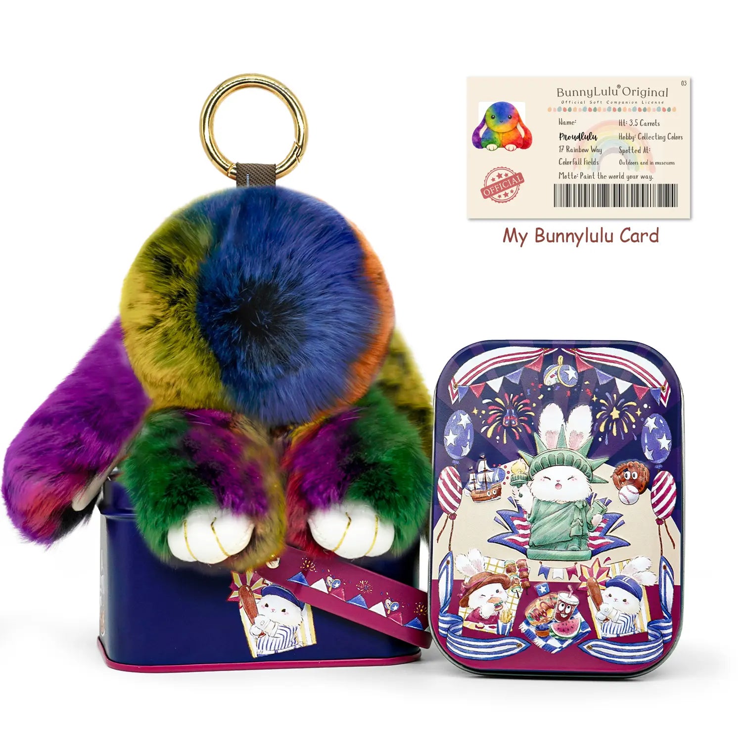 【Bunnylulu】Handmade Bunny Pompom Keychain with Tin Box, Summervibes Graduation Gift for Friends &amp; Students, Stress-Relief Charm, Keepsake Gift
