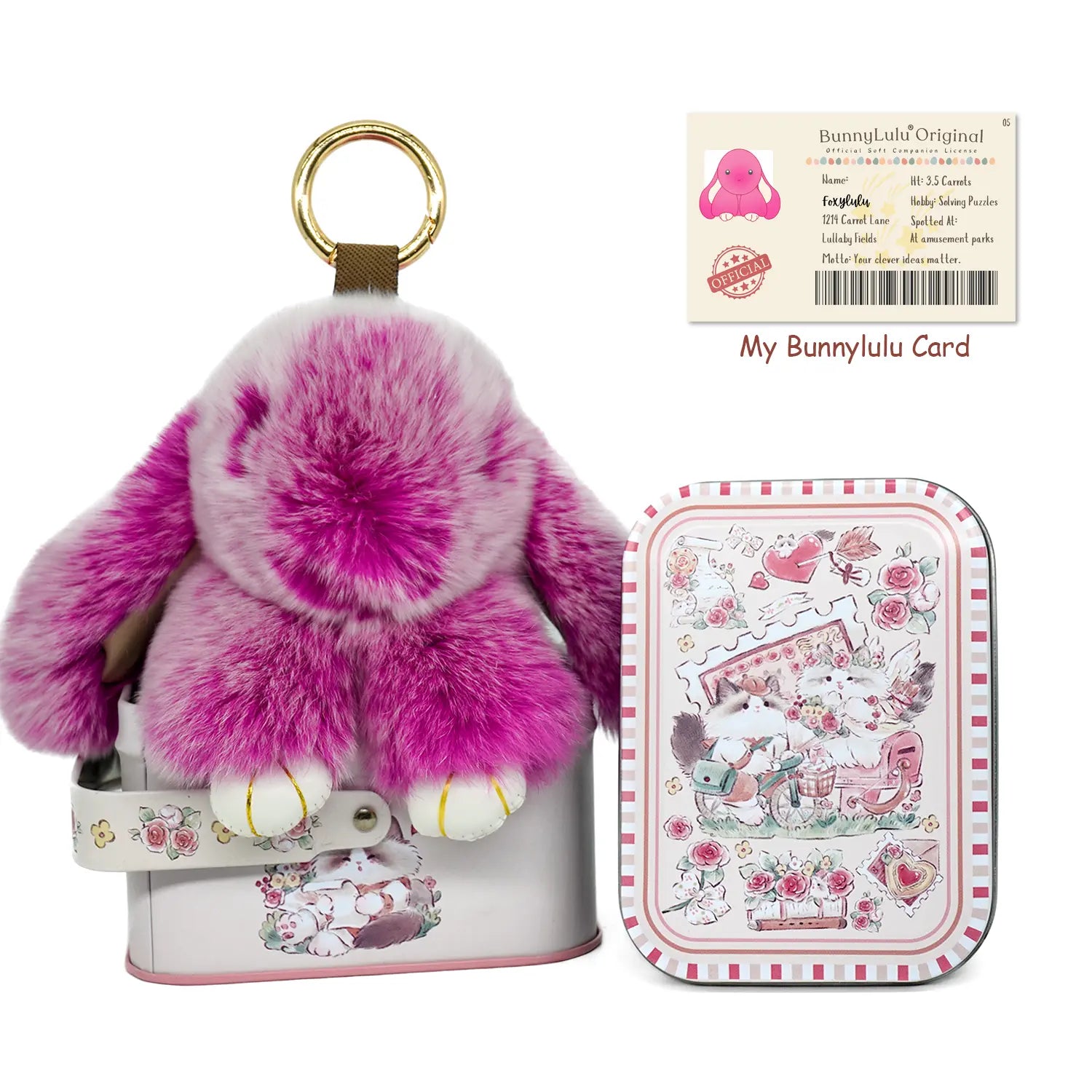 【Bunnylulu】Handmade Bunny Pompom Keychain with Tin Box, Summervibes Graduation Gift for Friends &amp; Students, Stress-Relief Charm, Keepsake Gift