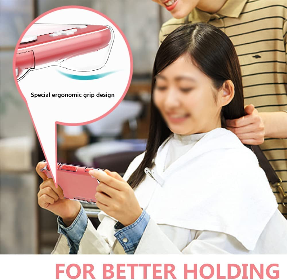 Geeric 8PCS Case Compatible with Switch Lite, Carrying Case Accessories Kit, 1 Soft Silicon Case + 2 Screen Protector + 4 Thumb Caps + 1 Storage Carrying Coral