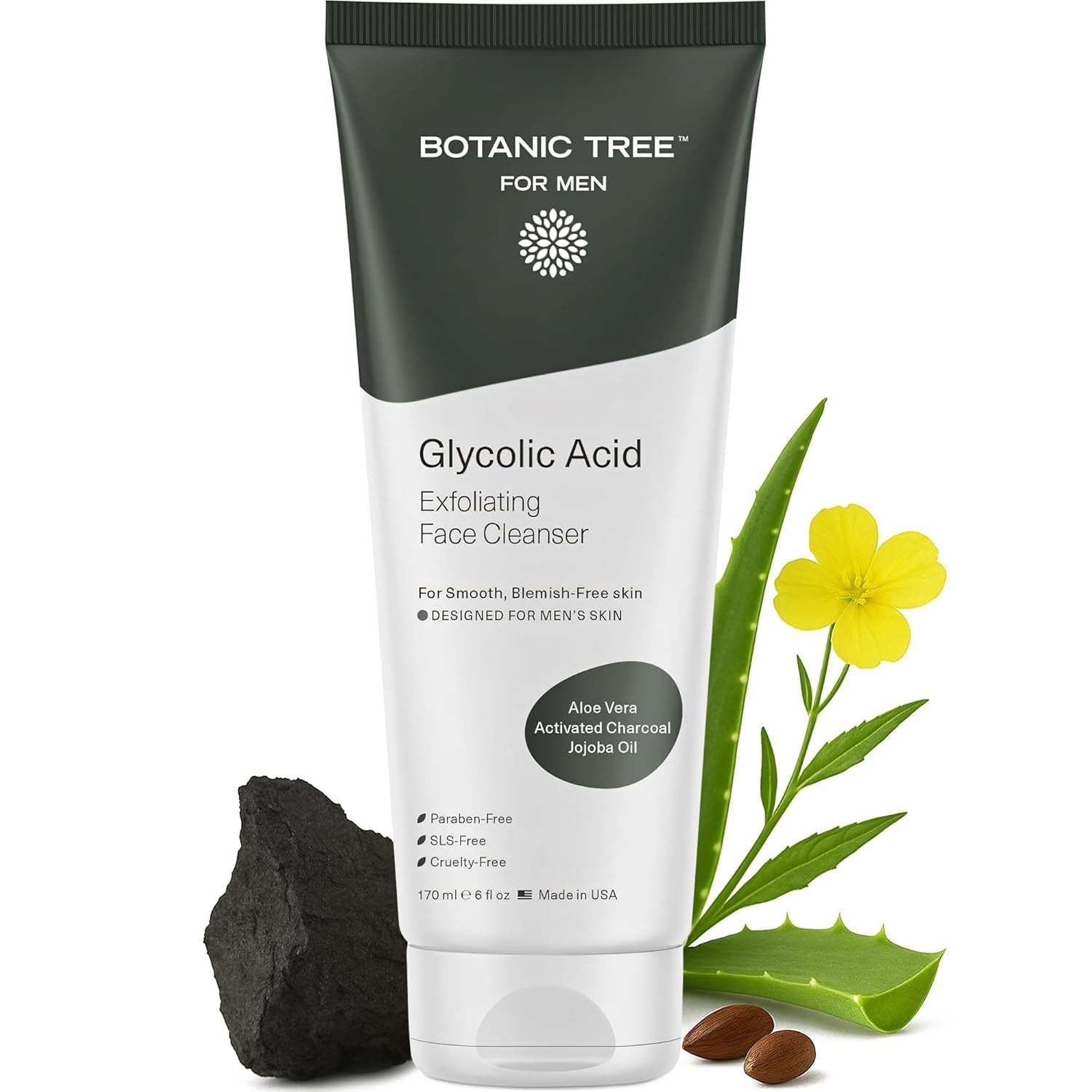 Botanic Tree Glycolic Acid Face Wash - Facial Cleanser and Scrub - 10% Glycolic Acid, AHA - Salicylic Cleanser - 6 Fl. Oz