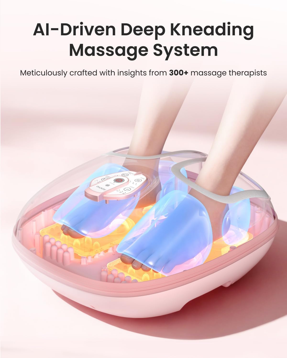RENPHO Foot Massager Machine with Heat featuring AI-driven deep kneading for relaxation and comfort.