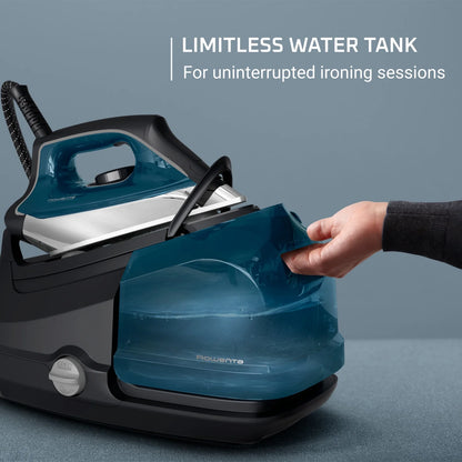 Rowenta Perfect Steam Pro garment steamer with limitless water tank for uninterrupted ironing sessions.