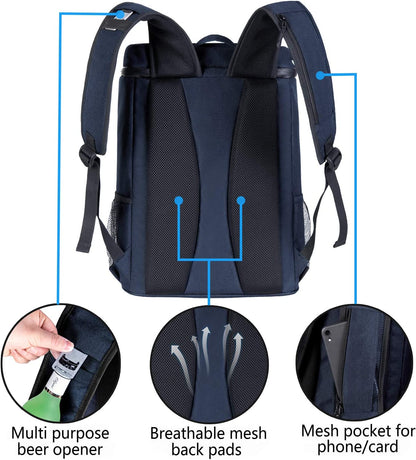 FORICH Cooler Backpack Portable Soft Backpack Coolers Insulated Leak Proof Large Cooler Bag for Men Women to Work Lunch Travel Beach Camping Hiking Picnic Fishing Beer Bottle Backpacks, 30 Cans (Blue)