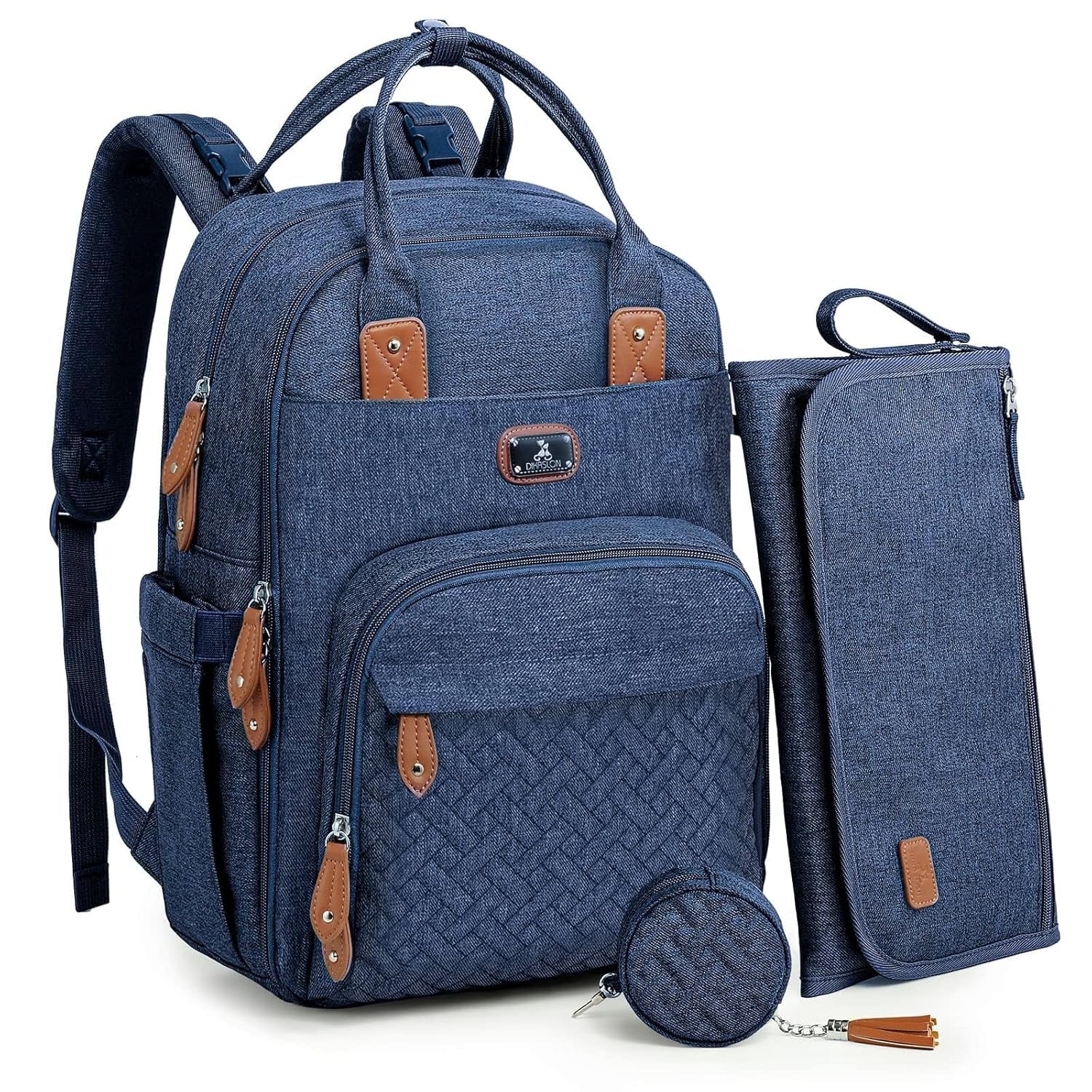 Dikaslon Diaper Bag Backpack with Portable Changing Pad, Pacifier Case and Stroller Straps, Large Unisex Baby Bags for Boys Girls, Multipurpose Travel Back Pack Moms Dads, Gray