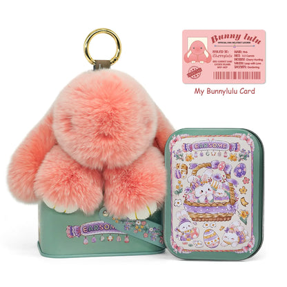 【Bunnylulu】Handmade Bunny Pompom Keychain with Tin Box, Summervibes Graduation Gift for Friends &amp; Students, Stress-Relief Charm, Keepsake Gift