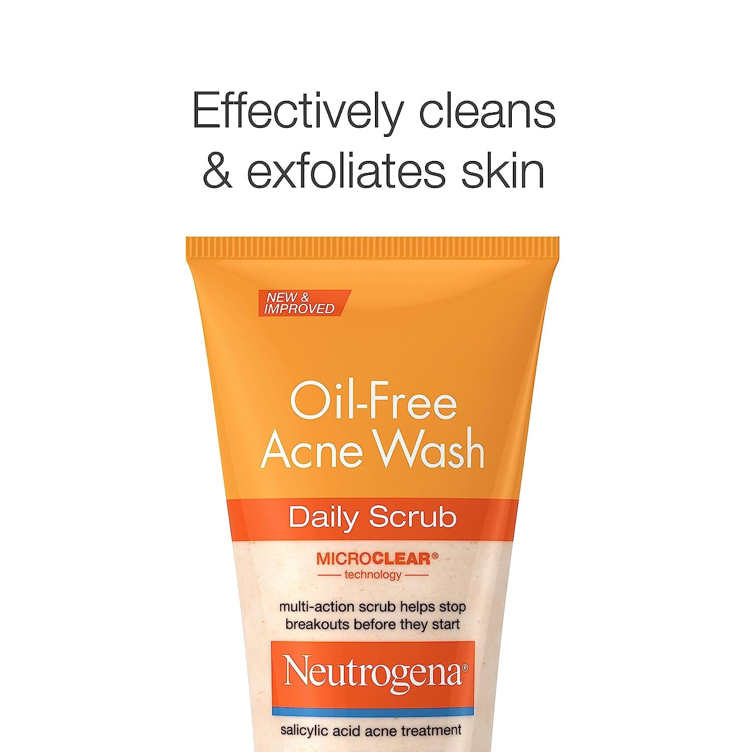 Neutrogena Oil-Free Acne Face Wash with 2% Salicylic Acid, Daily Exfoliating Scrub &amp; Acne Treatment for Oily, Acne-Prone Skin, Clears Breakouts &amp; Blackheads, 4.2 Fl. Oz