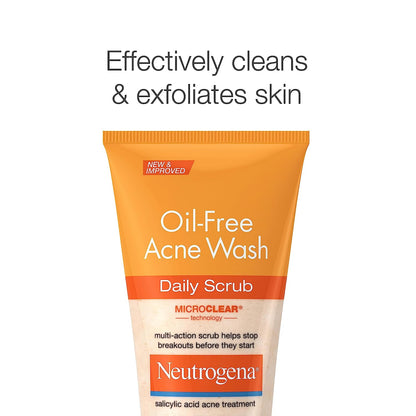 Neutrogena Oil-Free Acne Face Wash with 2% Salicylic Acid, Daily Exfoliating Scrub &amp; Acne Treatment for Oily, Acne-Prone Skin, Clears Breakouts &amp; Blackheads, 4.2 Fl. Oz