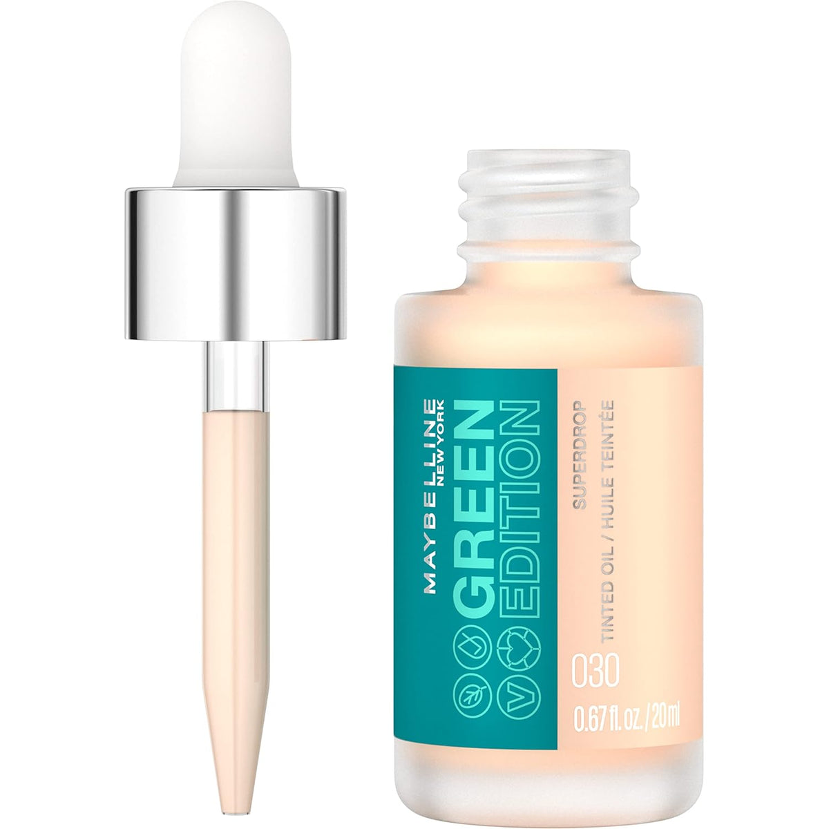 Maybelline Green Edition Superdrop Tinted Oil Base Makeup, Adjustable Natural Coverage Foundation Formulated with Jojoba &amp; Marula Oil, 35, 1 Count