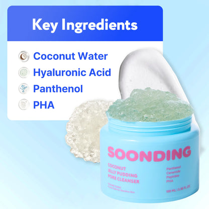 [SOONDING] Coconut Jelly Pudding Pore Cleanser | Deep Pore Cleansing &amp; Gentle Exfoliation with Jelly-To-Foam Texture | Hydrating Face Wash with Panthenol, Ceramide &amp; Peptides (100Ml)