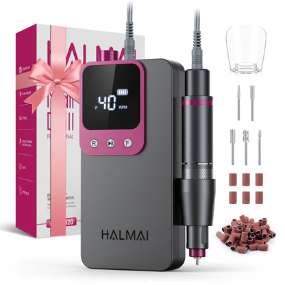 HALMAI Ultra Power Nail Drill: Professional Cordless Electric File for Acrylic &amp; Gel Nails, Ultra Powerful Motor Engineered by HALMAI, Vibration Free for Superior Natural Nail Care, 10 Second Gel Removal