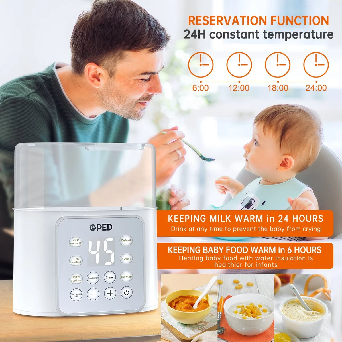 Baby Bottle Warmer, 9-In-1 Fast Baby Food Heater &amp; Defrost, Double Bottle Warmer with Appointment &amp;Timer, Bpa-Free, Accurate Temperature Control for Breastmilk &amp; Formula, LCD Display
