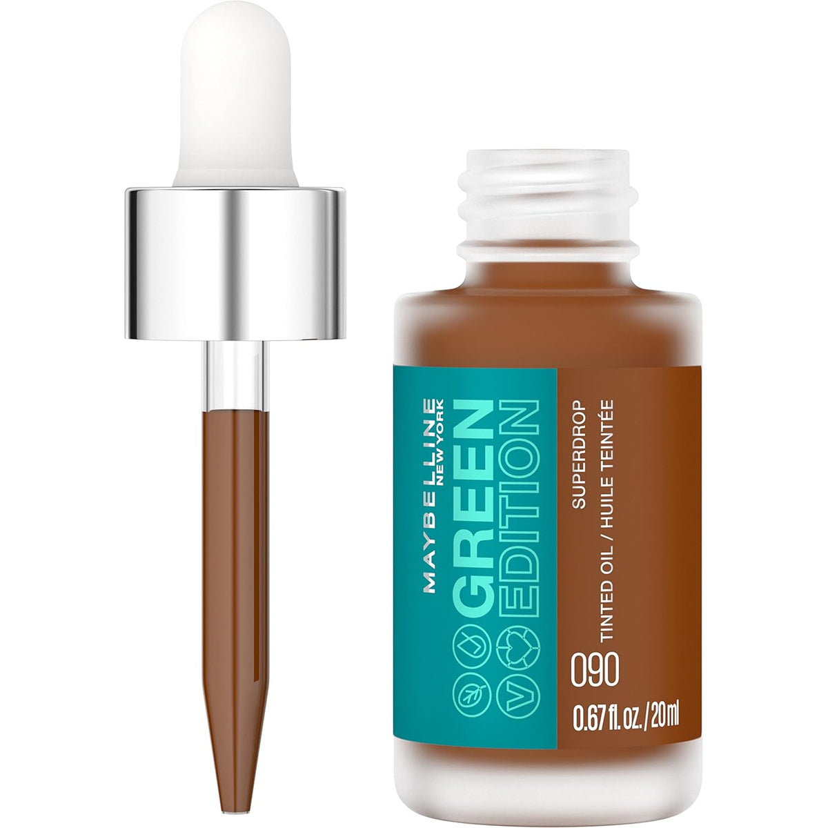 Maybelline Green Edition Superdrop Tinted Oil Base Makeup, Adjustable Natural Coverage Foundation Formulated with Jojoba &amp; Marula Oil, 35, 1 Count
