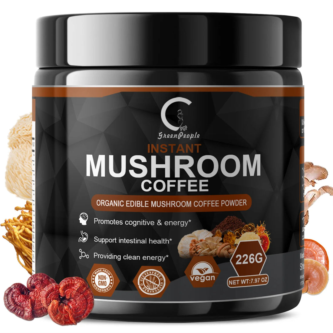 Instant Mushroom Coffee, Greenpeople Organic Mushroom Coffee Powder Supplements with Lion&