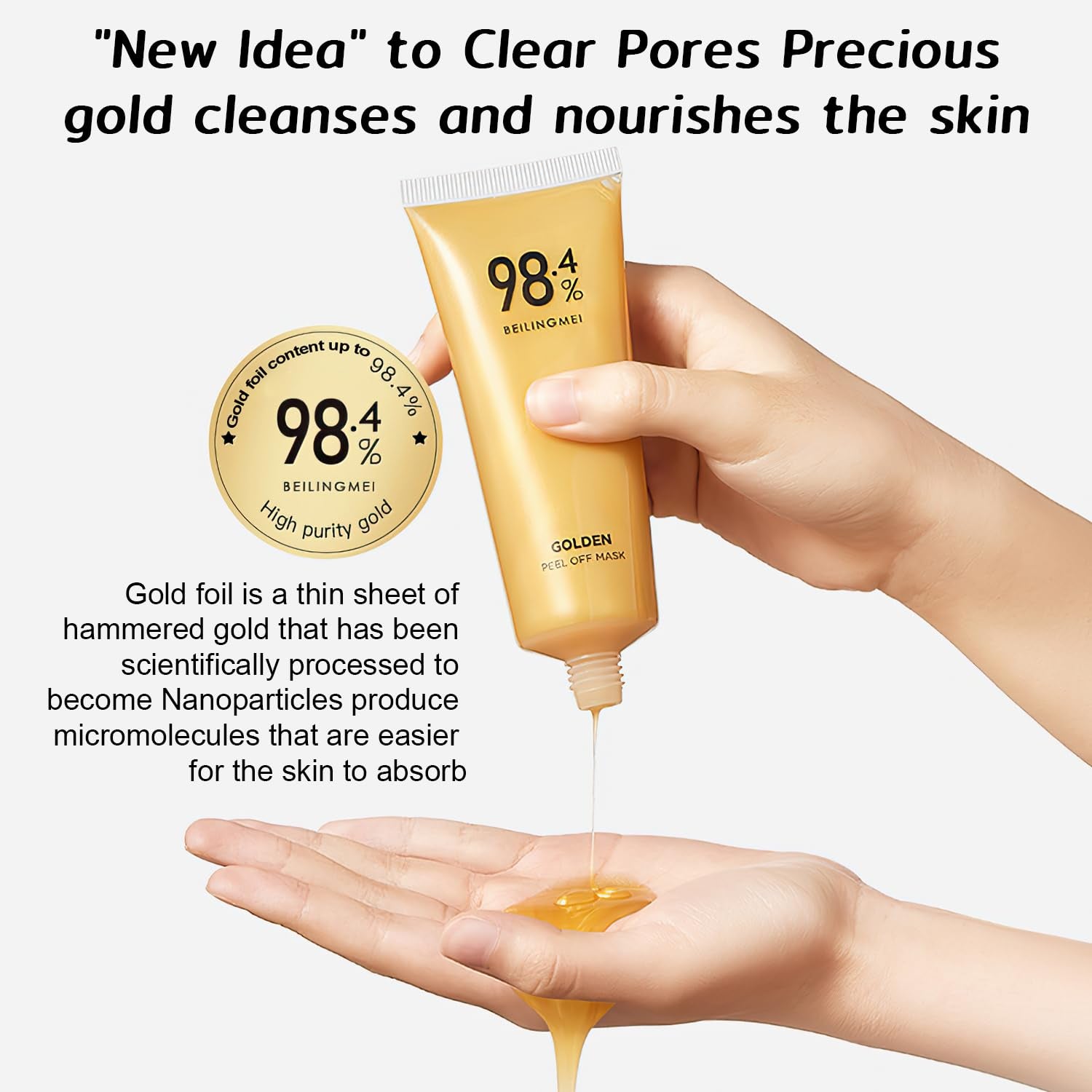 Rednow Gold Foil Peel-Off Mask,Gold Peel off Face Mask Anti-Wrinkle,98.4% Golden Peel off Mask,Anti-Aging Gold Face Mask for Moisturizing,Removes Blackheads,Reduces Fine Lines,Cleans Pores(2Pcs)