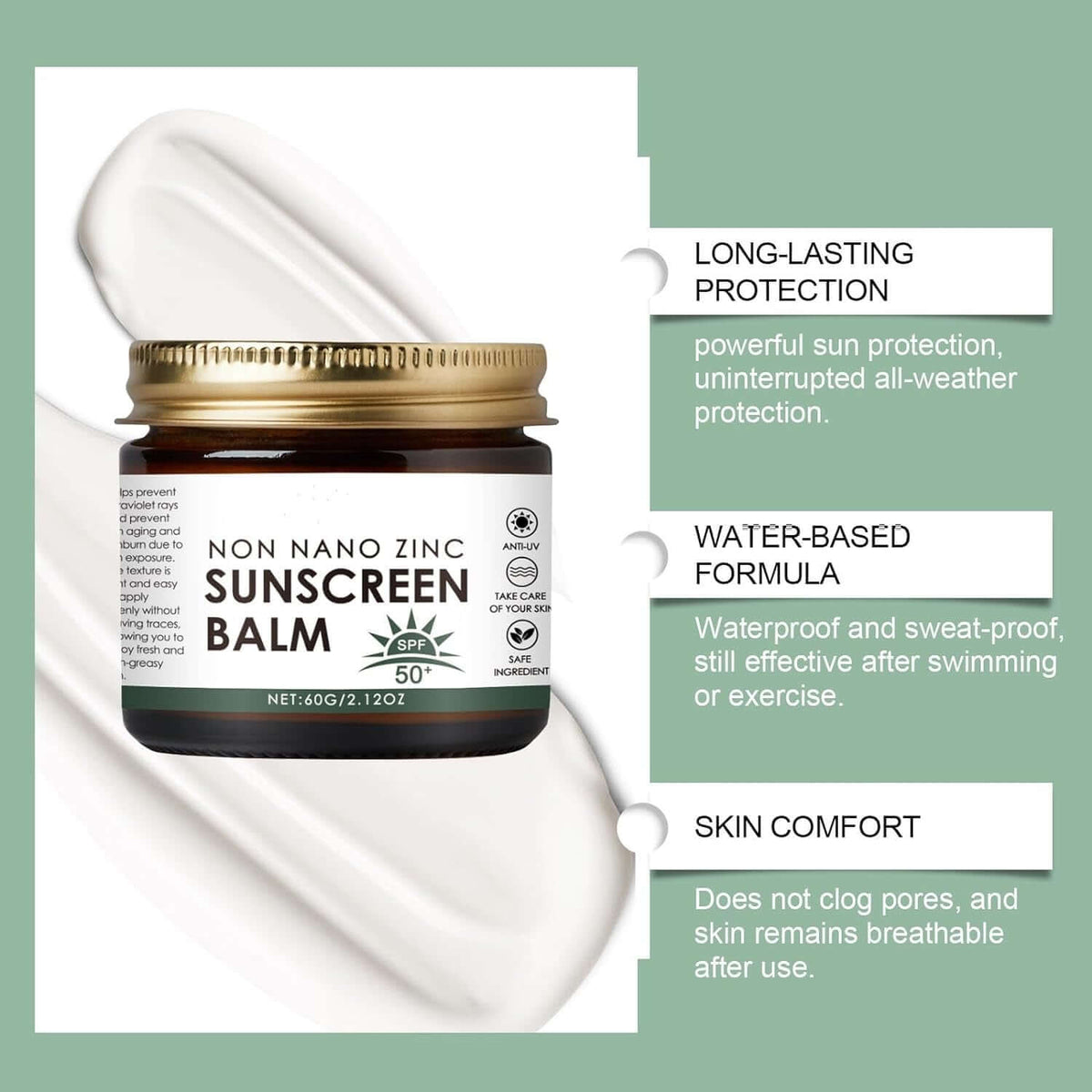 Beef Tallow Sunscreen SPF 50 in a jar with non-nano zinc, showcasing moisturizing and protective features.