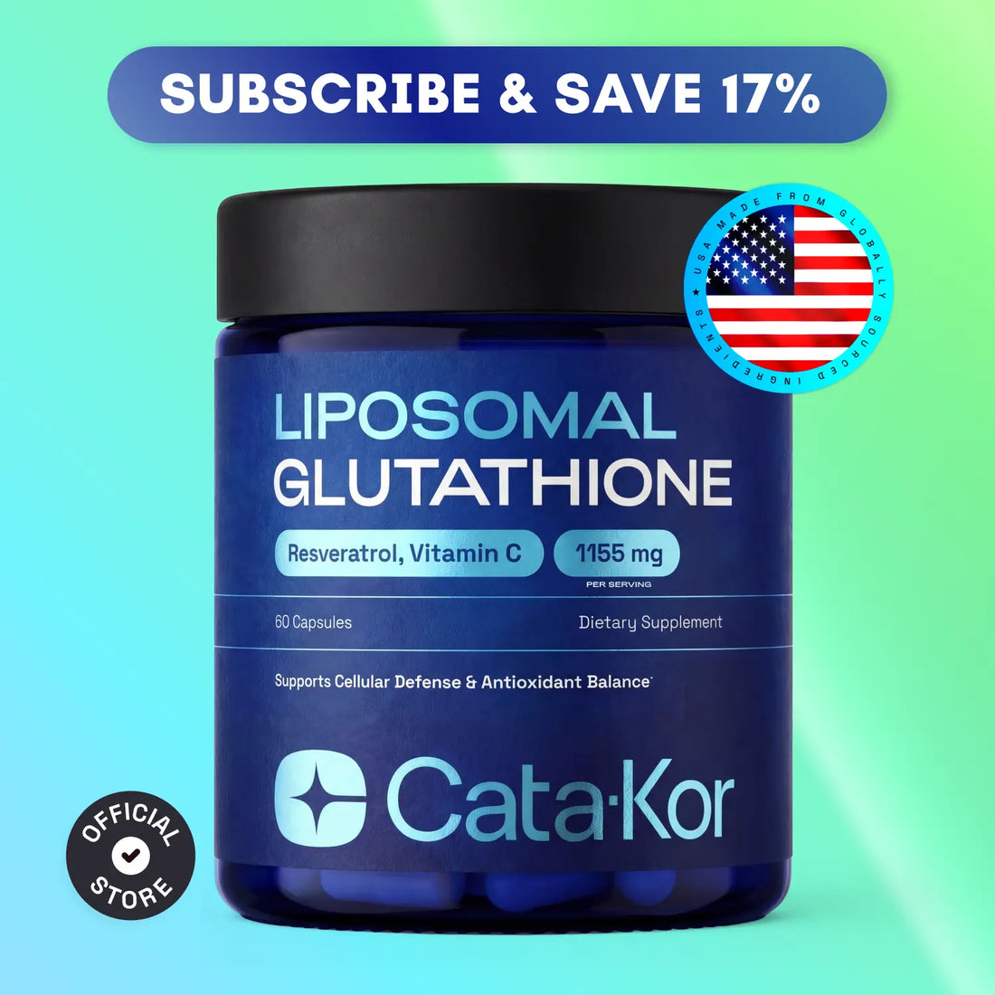 Cata-Kor Liposomal Glutathione Supplement – 1155 Mg | Vitamin C | Riboflavin (B2) | Selenium | Resveratrol Complex – Supports Antioxidant Defense & Cellular Health – Vitamin Dietary Supplement