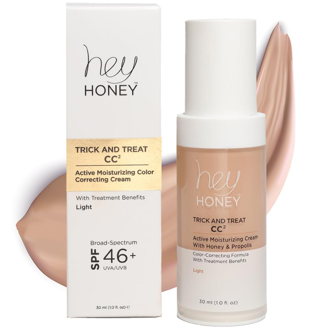 Trick and Treat CC² Cream SPF 46 | Active Moisturizing Color Correcting Cream with Honey &amp; Propolis | Best Cover for Rosacea, Skin Redness &amp; Mature Skin | Cruelty-Free | 1 Oz (Light Tone)