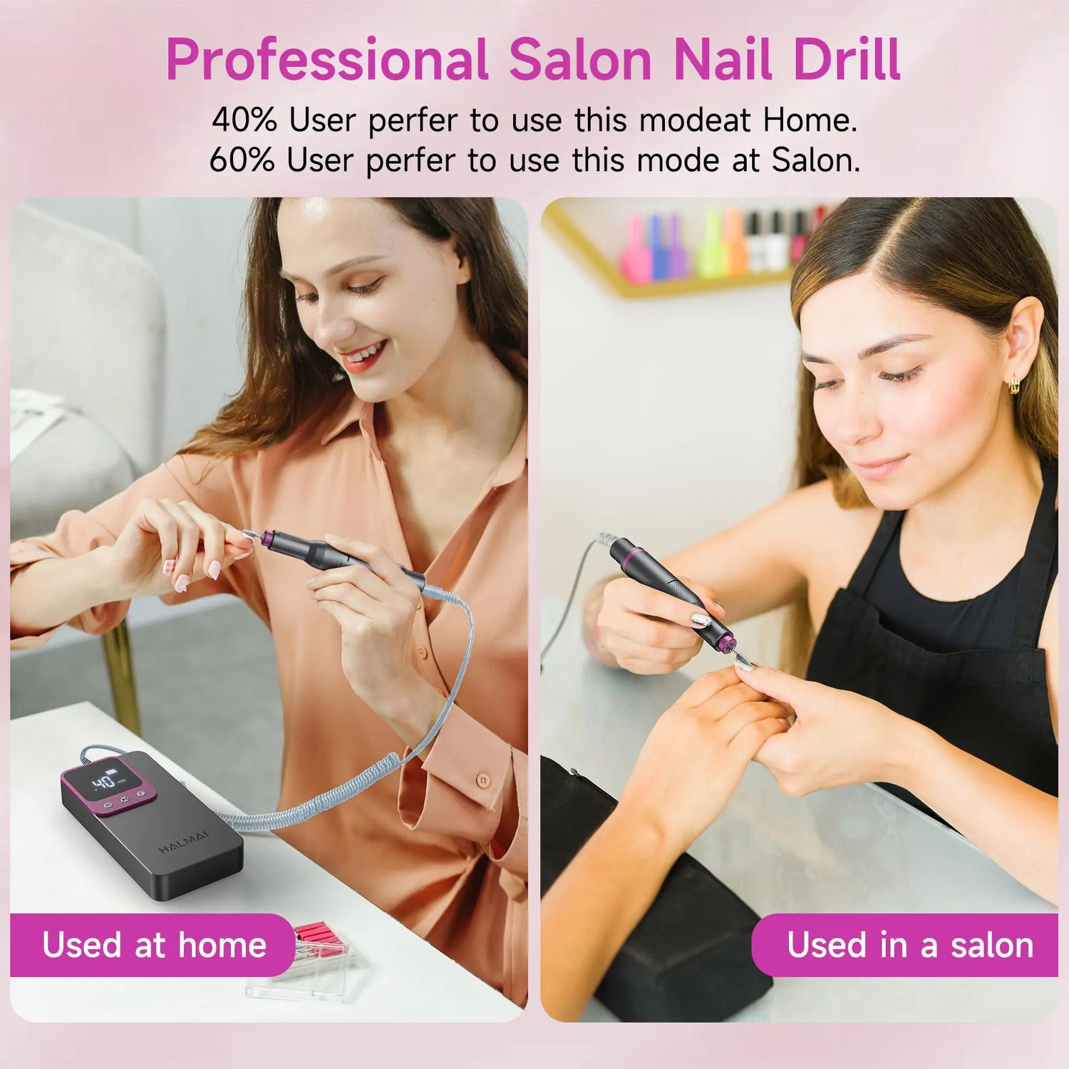 HALMAI Ultra Power Nail Drill: Professional Cordless Electric File for Acrylic &amp; Gel Nails, Ultra Powerful Motor Engineered by HALMAI, Vibration Free for Superior Natural Nail Care, 10 Second Gel Removal