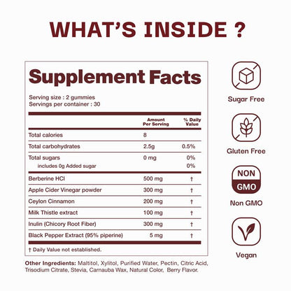 Pack of 2 Rootation Berberine Gummies 500 Mg – Blood Sugar, Metabolism Support &amp; Energy Balance – Sugar-Free, Mixed Berry Flavor – 60 Gummies (30-Day Supply) Dietary Supplement