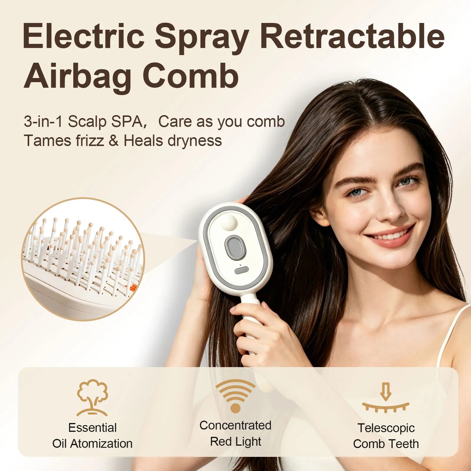 Electric Spray Air Cushion Massage Comb | Essential Oil Mist Hair Care Comb | Self-Cleaning Anti-Tangle | Anti-Static Volumizing Aromatherapy Comb,Random Color.