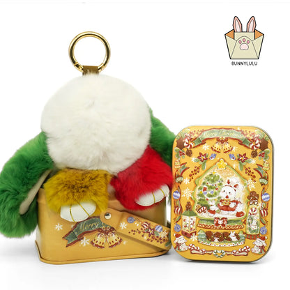 【Bunnylulu】Handmade Bunny Pompom Keychain with Tin Box, Summervibes Graduation Gift for Friends &amp; Students, Stress-Relief Charm, Keepsake Gift