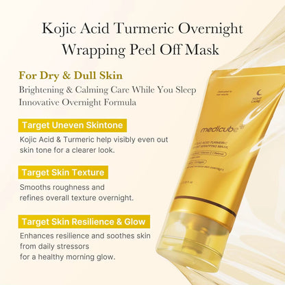 Free Brush Medicube Turmeric Overnight Wrapping Face Care Wrinkle Turmeric Collagen over Night Wrapping Peel off Facial Mask