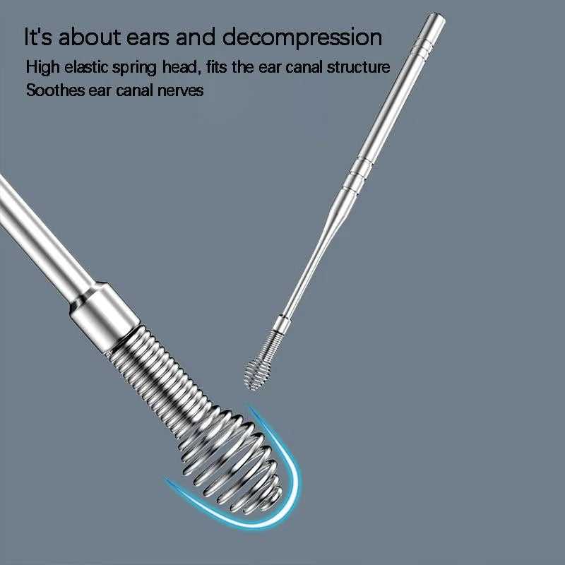 6Pcs Stainless Steel Ear Wax Removal Tool Set Spiral Rotating Earpicking Spoon Ear Picker Spoon for Cleaning Collecting Ear Wax